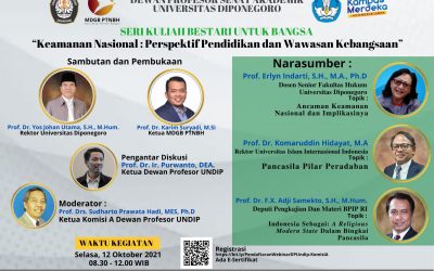 Dewan Profesor Senat Akademik (DP-SA) Universitas Diponegoro Bekerjasama dengan Majelis Dewan Guru Besar Perguruan Tinggi Negeri Badan Hukum (MDGB PTNBH)  “Keamanan Nasional : Perspektif Pendidikan dan Wawasan Kebangsaan Pada Universitas Diponegoro”